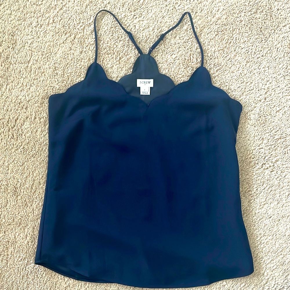 J crew navy scalloped top